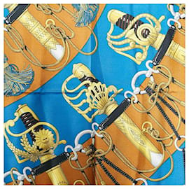 Hermès-Carré 90 Lenço de seda Cliquetis Espadas-Azul