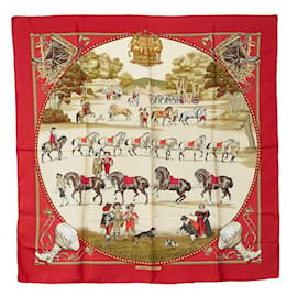 Hermès-Carré 90 Pañuelo de seda con presentación de caballos-Roja