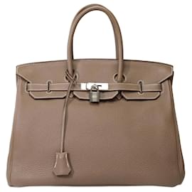 Hermès-Sac HERMES Birkin 35 en Cuir Étoupe - 101789-Taupe