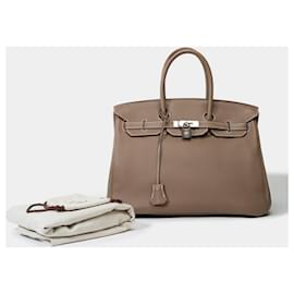 Hermès-Sac HERMES Birkin 35 en Cuir Étoupe - 101789-Taupe