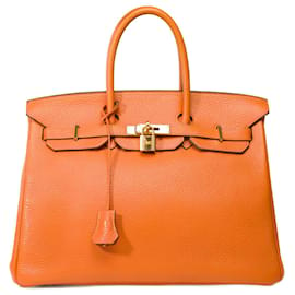 Hermès-Sac HERMES Birkin 35 en Cuir Orange - 101759-Orange