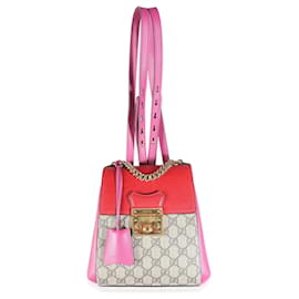 Gucci-Gucci Mehrfarbiger Rucksack aus GG Supreme Canvas in Beige mit Vorhängeschloss aus Kalbsleder -Pink,Rot,Beige