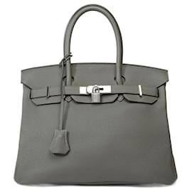 Hermès-HERMES BIRKIN BAG 30 in Gray Leather - 101813-Grey