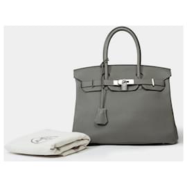 Hermès-HERMES BIRKIN BAG 30 in Gray Leather - 101813-Grey
