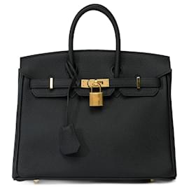 Hermès-HERMES BIRKIN Tasche 25 aus schwarzem Leder - 101799-Schwarz