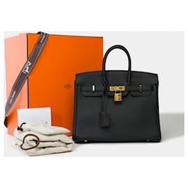 Hermès-HERMES BIRKIN BAG 25 in black leather - 101799-Black