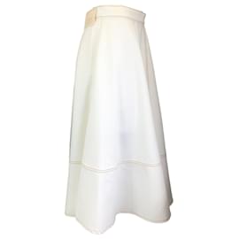 Autre Marque-Alexander McQueen Ivory Denim Midi Skirt-Cream