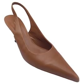 Autre Marque-The Row Tan Pointed Toe Leather Slingback Pumps-Camel