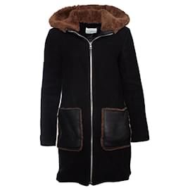 Sandro-Sandro, Wool and leather coat-Black