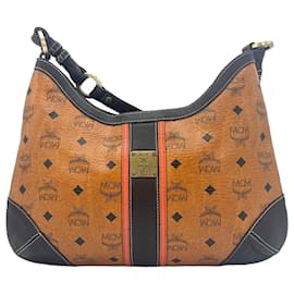 MCM-MCM handbag purse bag Visetos shoulder bag small cognac logo print-Cognac