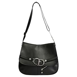 Dior-Grand sac bandoulière Dior Saddle en cuir noir-Noir