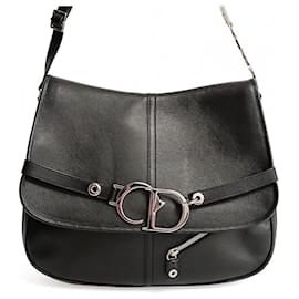 Dior-Grand sac bandoulière Dior Saddle en cuir noir-Noir