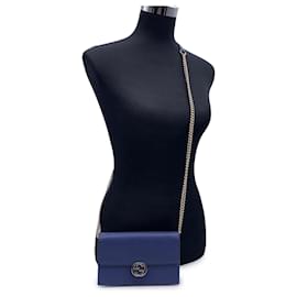 Gucci-Carteira GG WOC de couro azul em bolsa crossbody com corrente-Azul