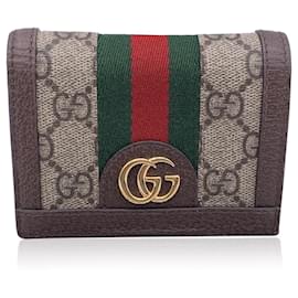 Gucci-Mini carteira GG Monogram Supreme Web Ophidia Card Case-Marrom