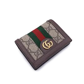Gucci-Mini portafoglio con porta carte Ophidia Web Supreme con monogramma GG-Marrone