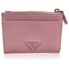 Prada-Pink Saffiano Leather Card Holder Coin Purse Wallet-Pink