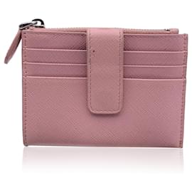 Prada-Portafoglio portamonete portacarte in pelle Saffiano rosa-Rosa