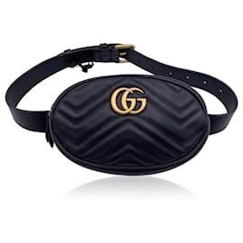 Gucci-Black Leather Quilted Marmont GG Belt Waist Bag Size 65/26-Black