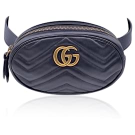 Gucci-Black Leather Quilted Marmont GG Belt Waist Bag Size 65/26-Black