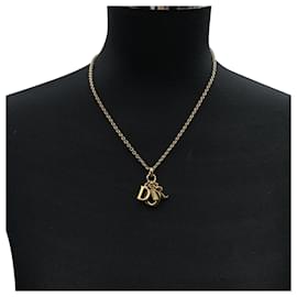 Christian Dior-Gold Metal Dangling Logo Letters Chain Necklace-Golden