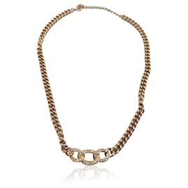 Christian Dior-Vintage Gold Metal Chain Link Crystal Necklace-Golden