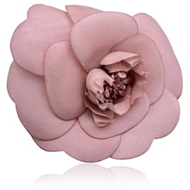 Chanel-Vintage Pink Silk Camelia Camellia Flower Brooch Pin-Pink