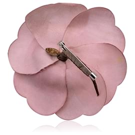 Chanel-Vintage Pink Silk Camelia Camellia Flower Brooch Pin-Pink