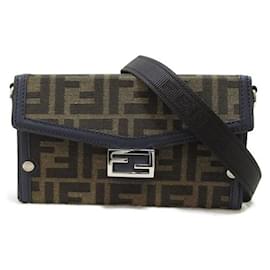 Fendi-Fendi Zucca Baguette Soft Trunk Phone Pouch Canvas Crossbody Bag 7AS139 in Excellent condition-Other