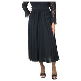 Jil Sander Black elasticated waist pleated midi skirt - size UK 14 Black