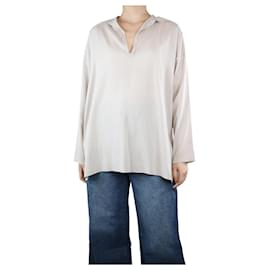 Lanvin-Camicia in seta effetto invecchiato con scollo a V color crema - taglia UK 8-Crudo