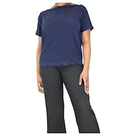 Max & Moi-Navy blue silk lace-trimmed top - size UK 12-Blue