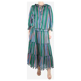 Zimmermann-Multi striped ruffle blouse and midi skirt set - size UK 10-Multiple colors