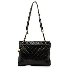 Chanel-Chanel Black CC Quilted Lambskin Tote-Black