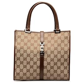 Gucci-Gucci Brown GG Canvas Jackie Tote-Brown,Beige