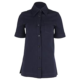 Victoria Beckham-Chemise boutonnée à manches courtes Victoria Beckham en coton bleu marine-Bleu Marine