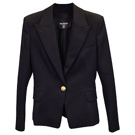 Balmain Einknopf-Blazer aus schwarzer Wolle Schwarz