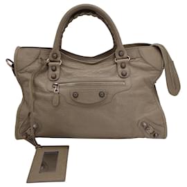 Balenciaga-Balenciaga Giant 12 Motorcycle City Bag in Beige Lambskin Leather -Brown,Beige