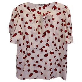 Miu Miu Top mit Erdbeer-Print aus weißer Seide Weiß