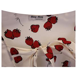 Miu Miu-Miu Miu Top mit Erdbeer-Print aus weißer Seide-Weiß