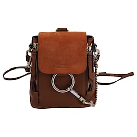 Chloé-Chloé Mini Faye Backpack in Brown Leather And Suede-Brown,Beige