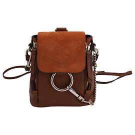 Mochila Chloé Mini Faye em couro marrom e camurça Marrom Bege