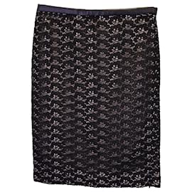 Diane Von Furstenberg-Diane Von Furstenberg Lace Nude Lining Pencil Skirt in Black Cotton-Black