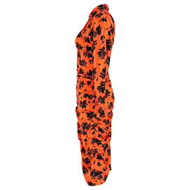 GANNI leopard-print crepe oversized-collar dress - Orange