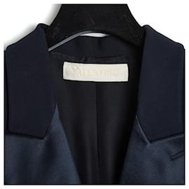 Valentino Garavani-Valentino FR42 Navy Wool Silk Smoking Suit US12-Navy blue