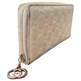 Gucci-GUCCI leather wallet with Guccissima print-Beige