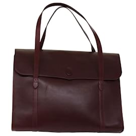 Cartier-CARTIER Hand Bag Leather Bordeaux Wine Red Auth bs12863-Other