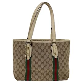 Gucci-GUCCI GG Canvas Web Sherry Line Tote Bag Beige Red Green 137396 auth 69642-Red,Beige,Green