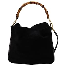 Gucci-GUCCI Bamboo Shoulder Bag Suede 2way Black 001 1638 Auth bs12747-Black