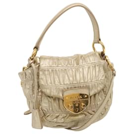 Prada-PRADA Gathered Shoulder Bag Leather 2way Gold Tone Auth ki3791-Other