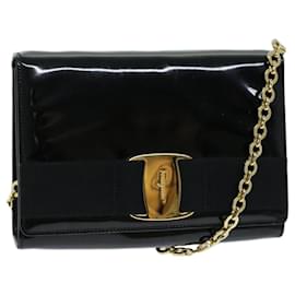 Salvatore Ferragamo-Salvatore Ferragamo Chain Shoulder Bag Patent leather Black Auth ep3748-Black